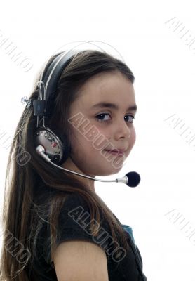 Young girl with headphones smiling at camera Young girl with headphones smiling at camera