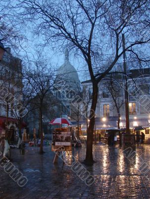 rainy evening on Monmartre in Paris
