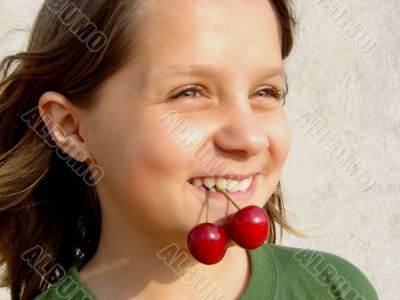 the girl with cherries