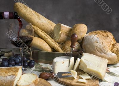 Bread and Cheese with a glass of wine 2