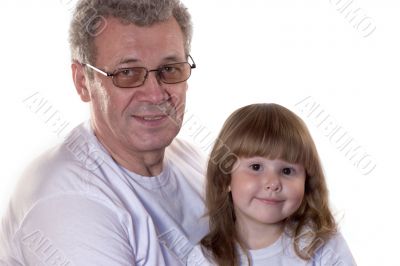 grandfather and granddaughter in white t-shirts