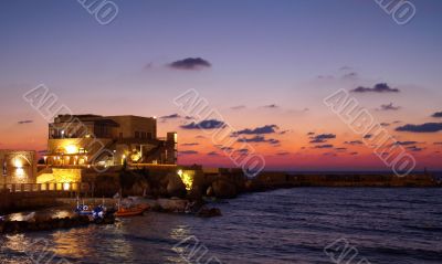 a restourant near a sunset sea a restourant near a sunset sea
