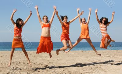 Five girls jumping