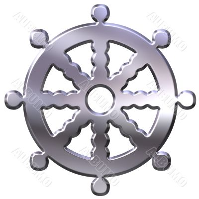3D Silver Buddhism Symbol Wheel of Dharma