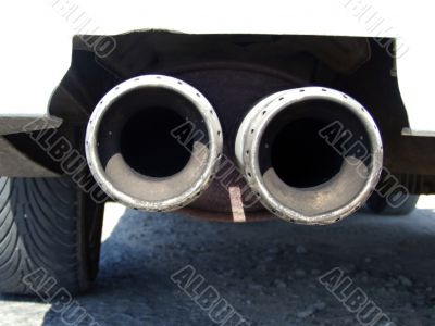 Double exhaust pipe of the tuning car Double exhaust pipe of the tuning car