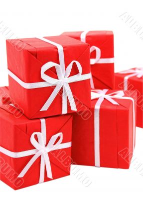Red gift boxes on white background (clipping path included)