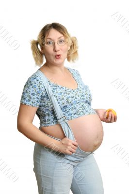 Expectant mother on white background