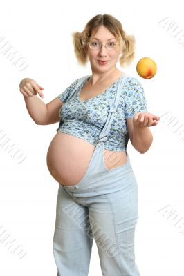 Expectant mother on white background