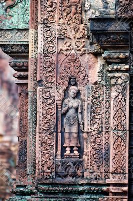 Statue carving on mandapa, Banteay Sreiz, Cambodia