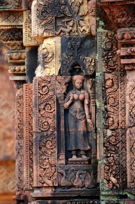 Statue carving on mandapa, Banteay Sreiz, Cambodia