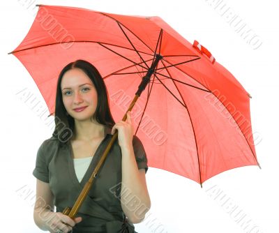 woman and umbrella on white background