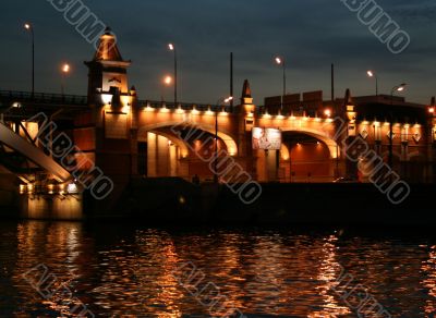 Night appearance from Moscow river. Bridge.