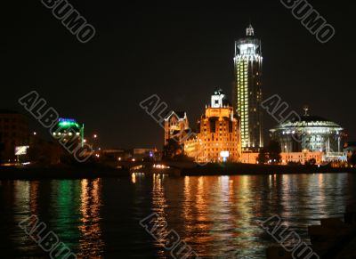 Night appearance from Moscow river. Bridge.