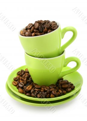 Cups and coffee beans (clipping path included)