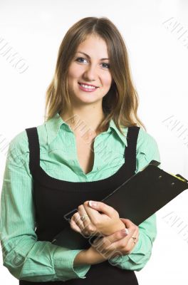 The beautiful girl on a white background