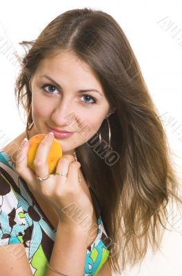 The young girl with a peach