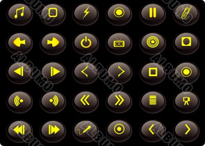 Black and yellow media web buttons