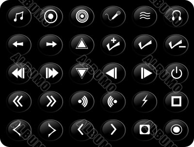 Black and white media buttons