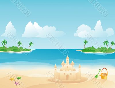 Sandcastle on a tropical beach