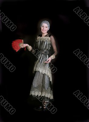 happy lady with a red fan