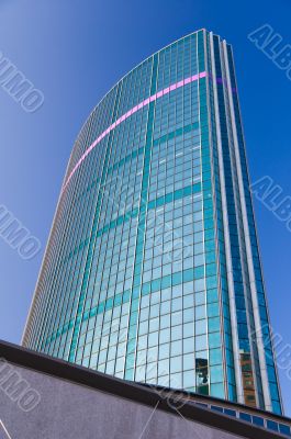 Glass skyscraper in downtown financial district