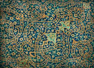 rusty tiled background, oriental ornaments from Isfahan Mosque,