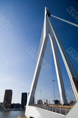 Big white suspension bridge in Rotterdam, Holland