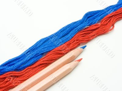 colourful pencils and threads