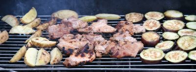 Food items grilled on BBQ grill