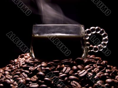 Glass Coffee Cup Full Of Steaming Coffee