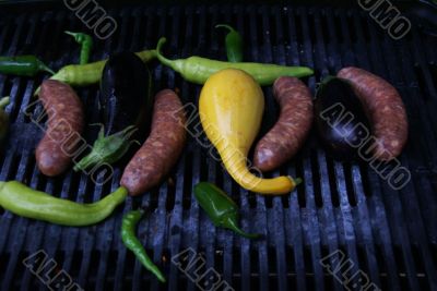 Grill - squash, peppers, sausage &amp; eggplant