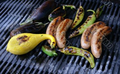 Grill - squash, peppers, sausage &amp; eggplant