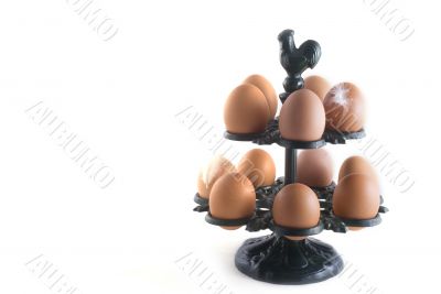 many brown eggs in a rack