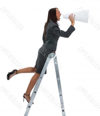 Business woman yells in megaphone