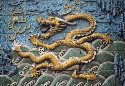 Dragon tiles on screen wall