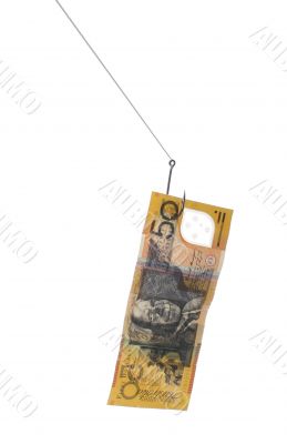 fifty dollar note caught on a hook