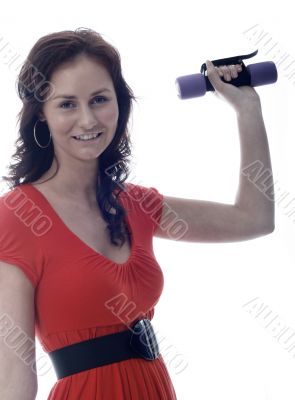 pretty girl in red exercising