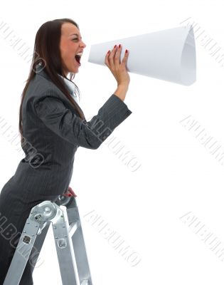 Business woman yells in megaphone