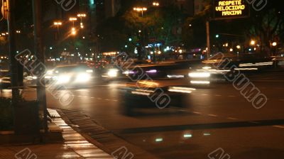 Oncoming traffic, night, blurred headlights