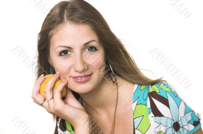 The young girl with a peach