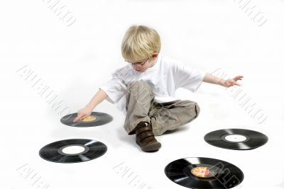 toddler with black vinyl