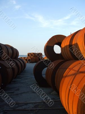 Steel Coils in a Shipping Yard
