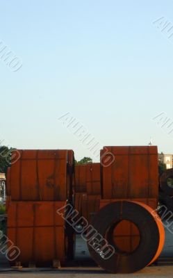 Steel Coils in a Shipping Yard