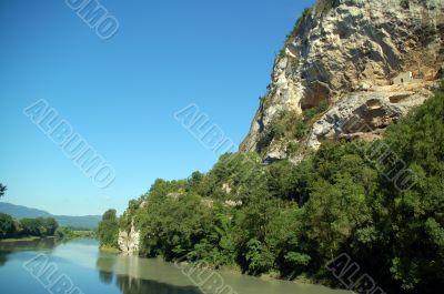 A river view over the rhone in savoie in france