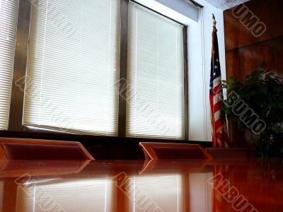 Empty Business Conference Room with American Flag