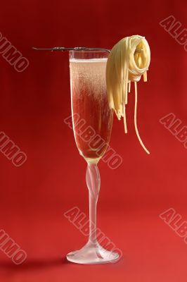 champagne with a spaghetti