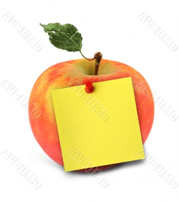apple with yellow note