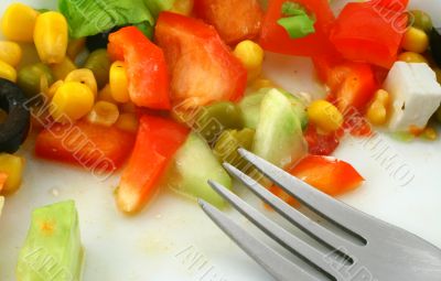 Greek salad and fork