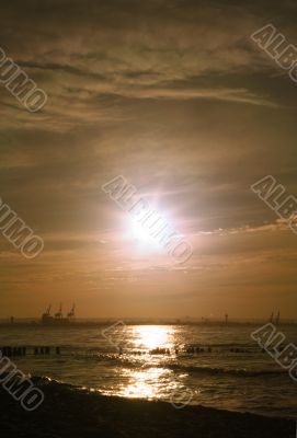 romantic sunset at the bay