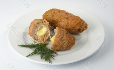 Meat zrazas with cheese and greens.